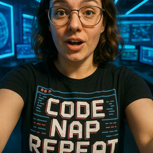 "Code Nap Repeat" black programming t shirt - also a gift ideas for a programmer