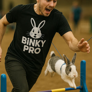 "Binky Pro" black rabbit shirts, photographed as gifts for bunny rabbit lovers
