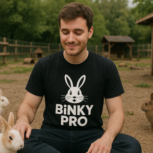 Lifestyle shot of the "Binky Pro" black rabbit shirts in a real-world setting