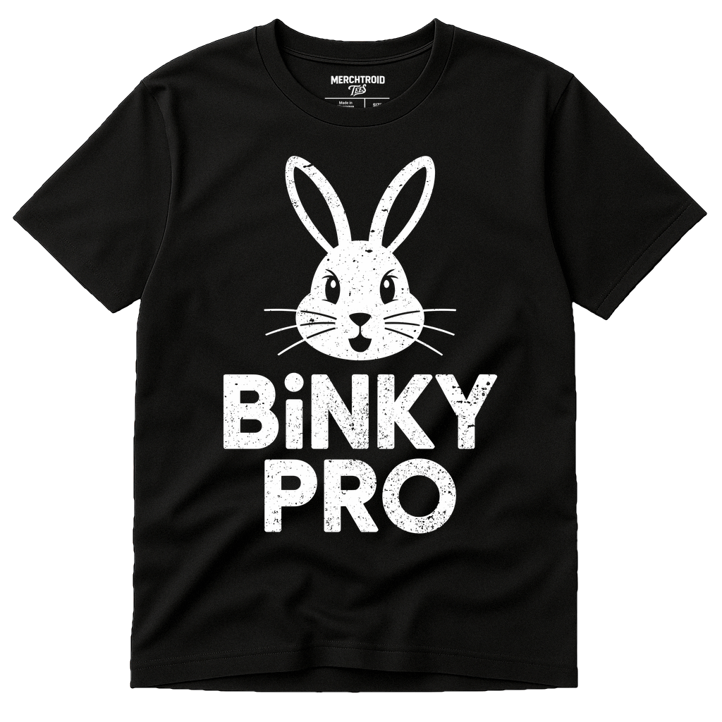 Black Rabbit Shirts - "Binky Pro" graphic tee with white print, flat lay product photo
