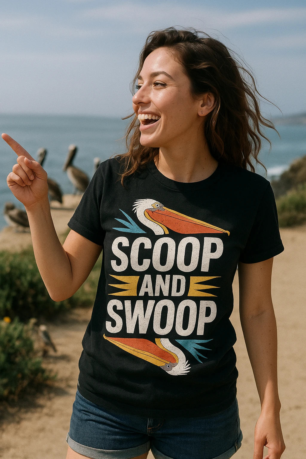 "Scoop and Swoop" black pelican shirts - a birthday gift for pelican lover