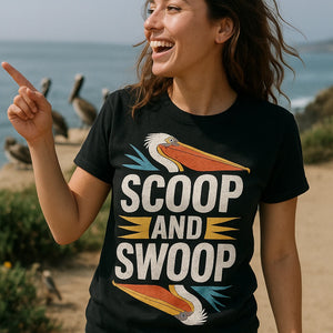 "Scoop and Swoop" black pelican shirts - a birthday gift for pelican lover