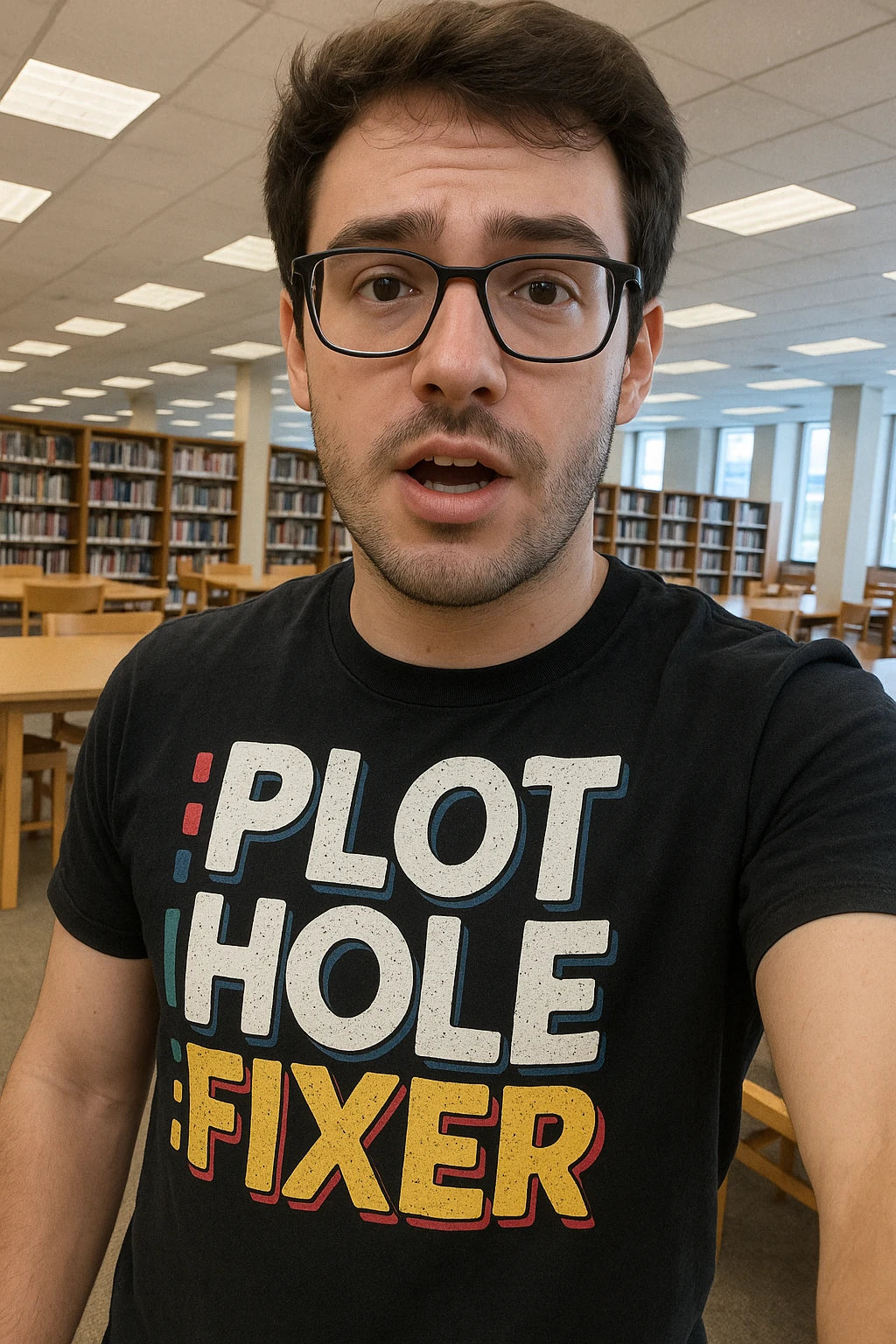 "Plot Hole Fixer" black reading rainbow tshirt - also a perfect gift for a reader