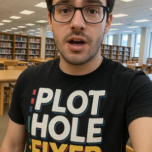 "Plot Hole Fixer" black reading rainbow tshirt - also a perfect gift for a reader