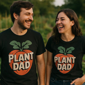 Person wearing the black vegetable t shirt graphic tee - "Plant Dad" design