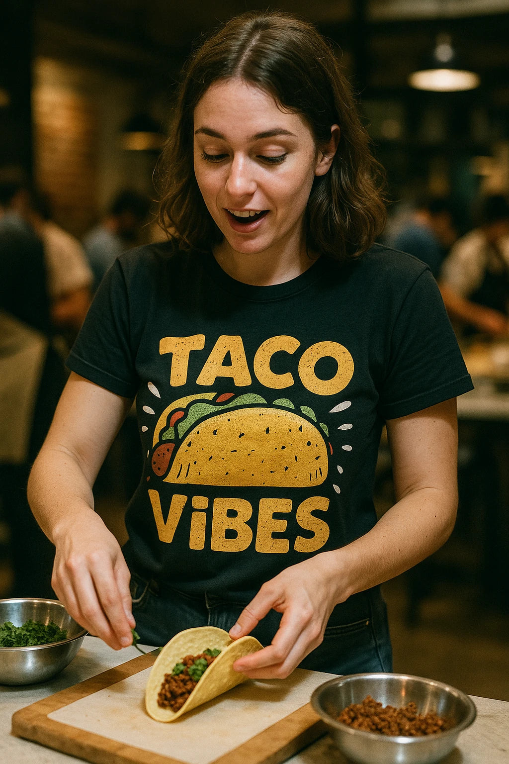 "Taco Vibes" black taco t shirt - also a eating tacos for two maternity shirt