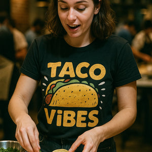 "Taco Vibes" black taco t shirt - also a eating tacos for two maternity shirt