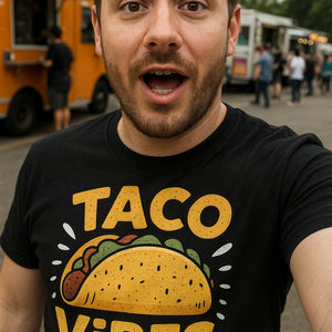 "Taco Vibes" black taco t shirt - also a here for the tacos shirt