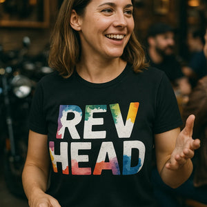 "Rev Head" black motorcycle t shirt - also a armored motorcycle shirt for summer