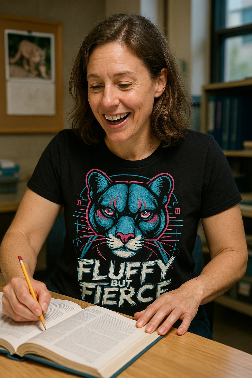 "Fluffy But Fierce" black cougar t shirt designs - a birthday gift for cougar lover