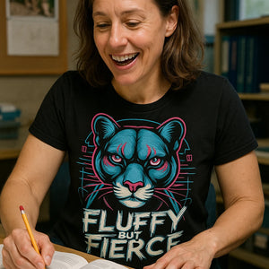"Fluffy But Fierce" black cougar t shirt designs - a birthday gift for cougar lover