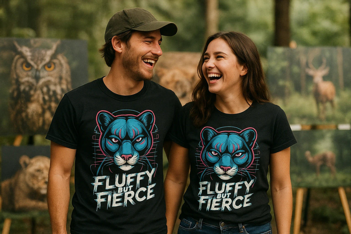 Person wearing the black cougar t shirt designs graphic tee - "Fluffy But Fierce" design