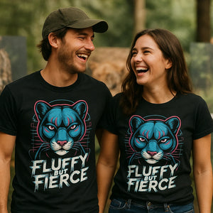 Person wearing the black cougar t shirt designs graphic tee - "Fluffy But Fierce" design