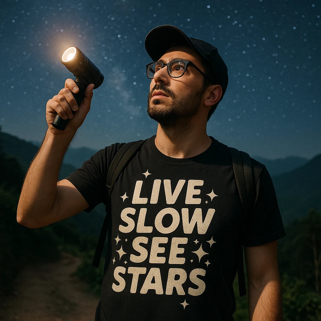 "Live Slow See Stars" stargazing t shirt - product photo 8
