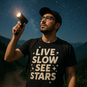 "Live Slow See Stars" stargazing t shirt - product photo 8