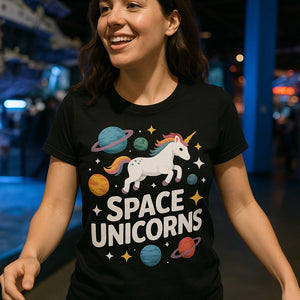 "Space Unicorns" black space exploration t shirt - a birthday gift for space exploration lover