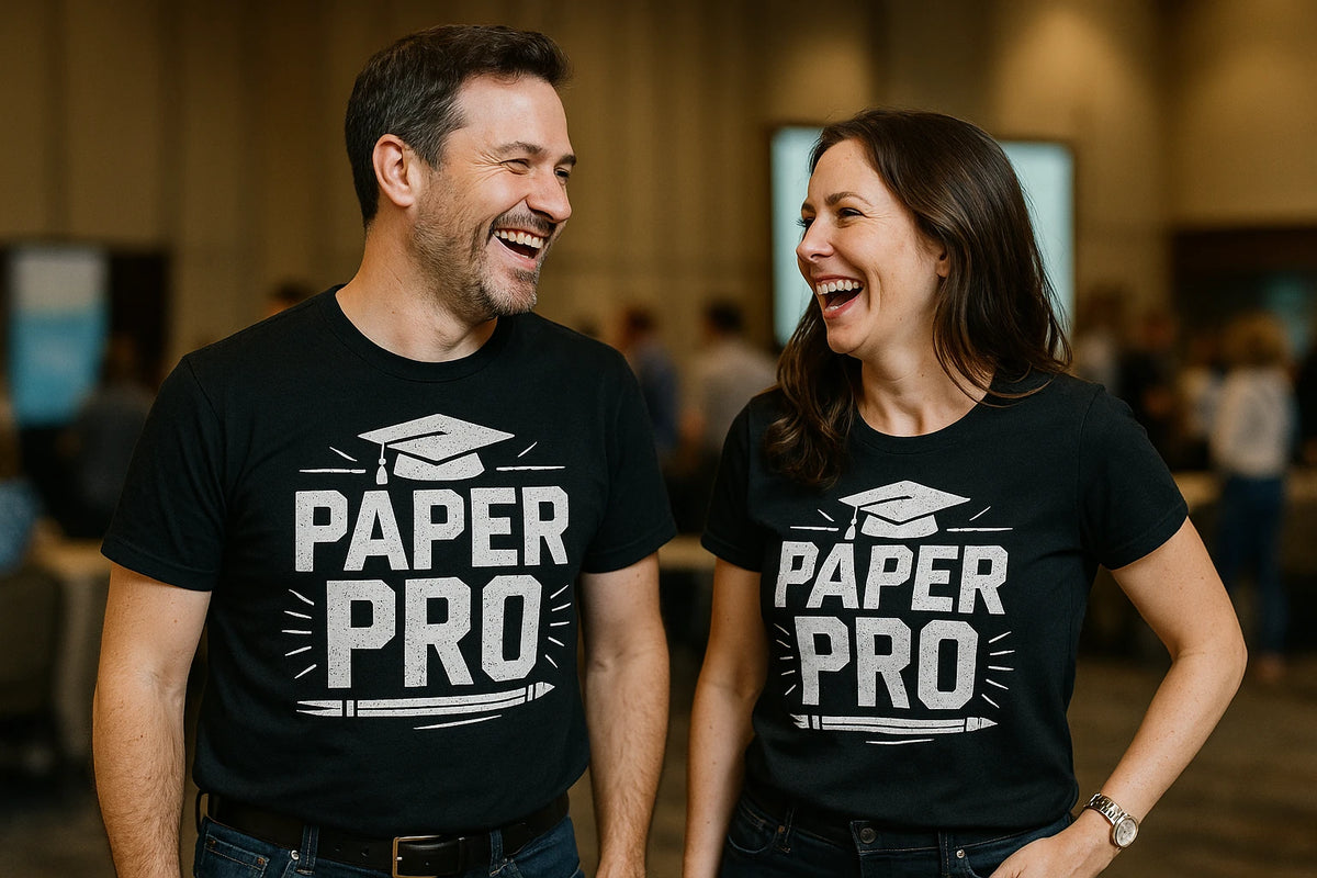 Person wearing the black teacher t shirt graphic tee - "Paper Pro" design