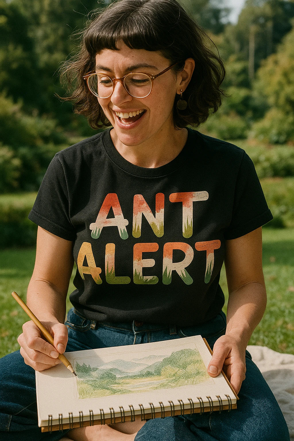 "Ant Alert" black picnicking t shirt - a birthday gift for picnicking lover