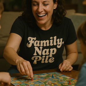 "Family Nap Pile" black family life t shirt - a birthday gift for family life lover
