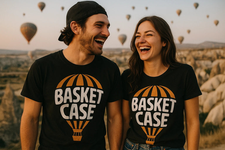 Person wearing the black hot air balloon t shirt graphic tee - 