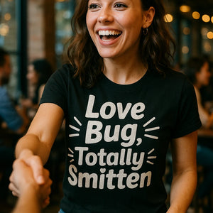 "Love Bug, Totally Smitten" black relationships shirts - a birthday gift for relationships lover
