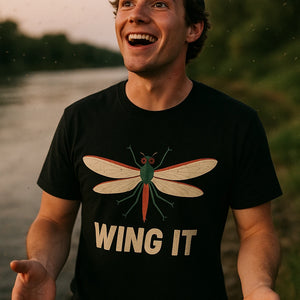 "Wing It" black mayfly t shirt - a birthday gift for mayfly lover