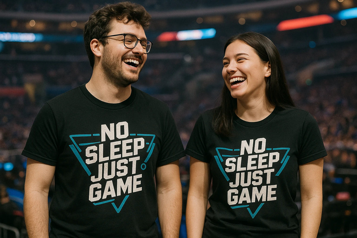Person wearing the black esports team shirts graphic tee - "No Sleep Just Game" design
