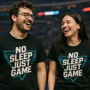 Person wearing the black esports team shirts graphic tee - "No Sleep Just Game" design