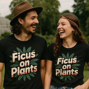 Person wearing the black botany t shirt graphic tee - "Ficus on Plants" design