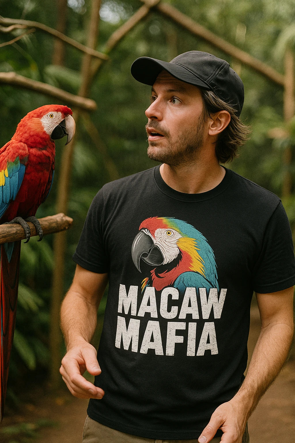 "Macaw Mafia" black macaw t shirt - a birthday gift for macaw lover