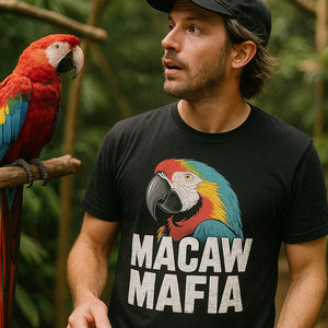 "Macaw Mafia" black macaw t shirt - a birthday gift for macaw lover