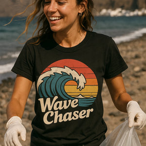 "Wave Chaser" black oceans t shirt - a birthday gift for oceans lover