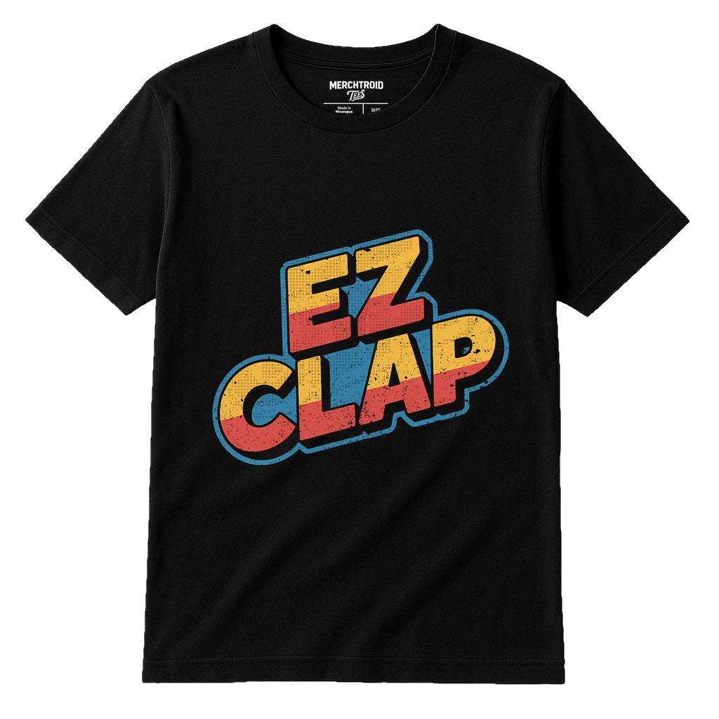 Black Esports Gaming T Shirt - "Ez Clap" graphic tee with orange print, flat lay product photo