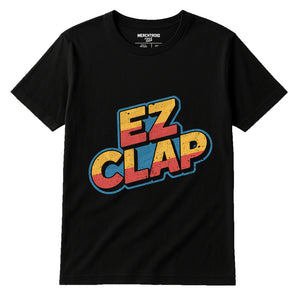 Black Esports Gaming T Shirt - "Ez Clap" graphic tee with orange print, flat lay product photo