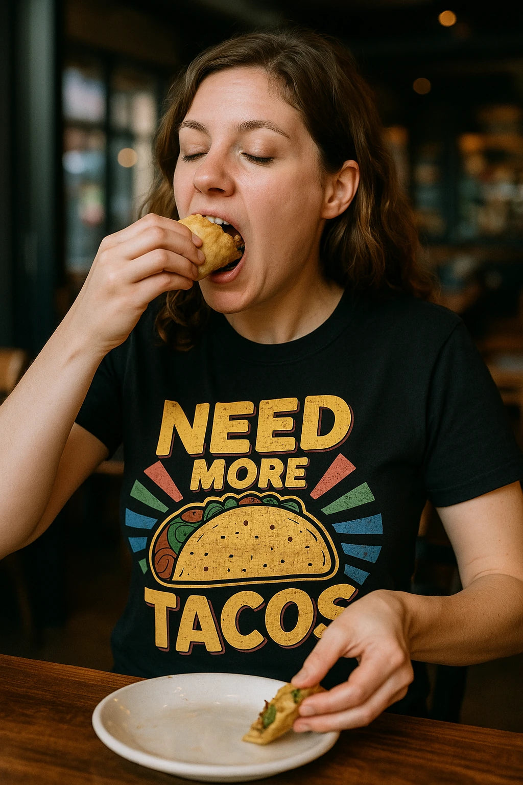 "Need More Tacos" black taco shirts - also a eating tacos for two maternity shirt