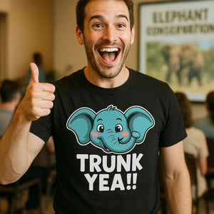 "Trunk Yeah" black elephant shirts - also a white elephant gifts for coffee lovers