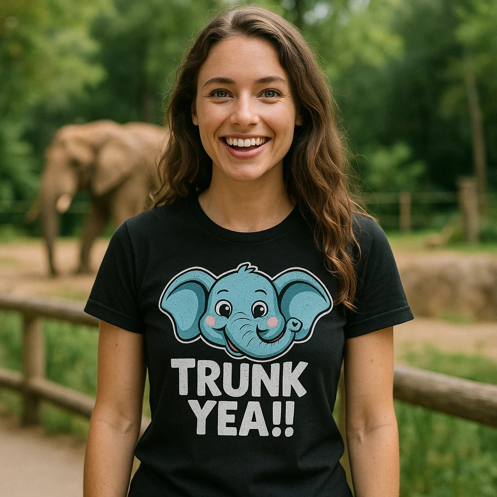 "Trunk Yeah" black elephant shirts - also a white elephant gift shirt