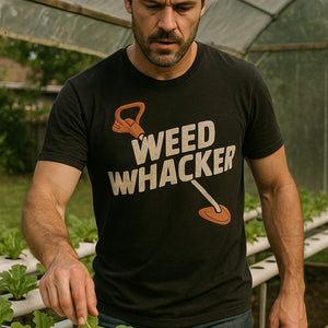 "Weed Whacker" black gardening tshirts - also one of the best gifts for garden lovers