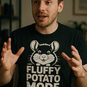 "Fluffy Potato Mode" black chinchilla shirts, photographed as gifts for chinchilla lovers