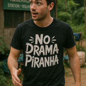 "No Drama Piranha" black piranha t shirt - a birthday gift for piranha lover