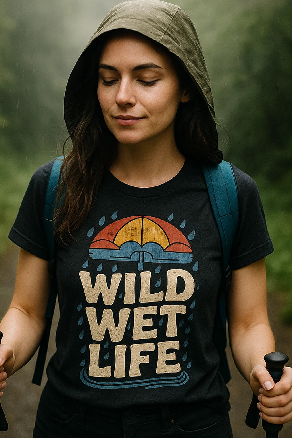 "Wild Wet Life" black purple rain t shirt vintage, photographed as gifts for rain lovers