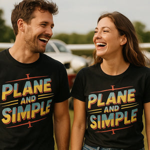 Person wearing the black flying tees graphic tee - "Plane and Simple" design