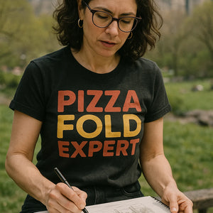 "Pizza Fold Expert" black new york city sweatshirt, photographed as gifts for new york city lovers