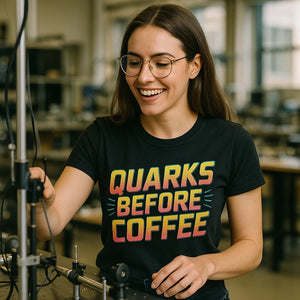 "Quarks Before Coffee" physics t shirt - product photo 9