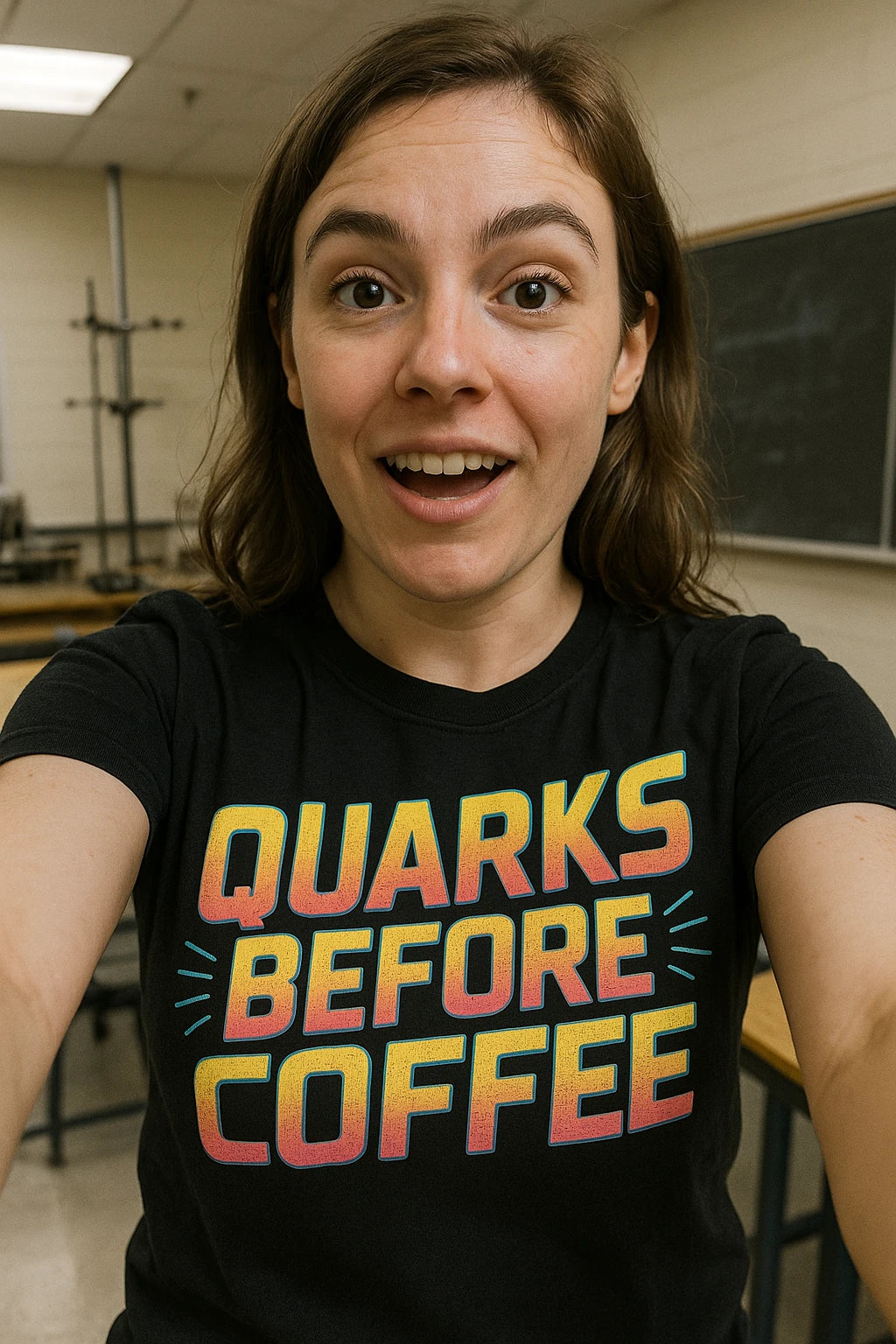 "Quarks Before Coffee" physics t shirt - product photo 7