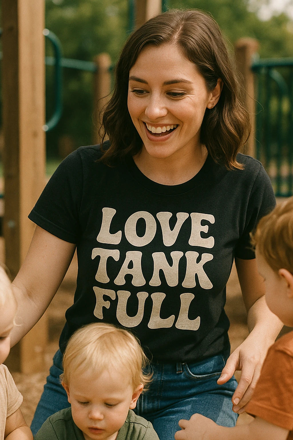 "Love Tank Full" black cheap mom life shirts, photographed as mom life lover gift