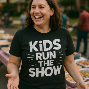 "Kids Run the Show" black family life t shirt - a birthday gift for family life lover