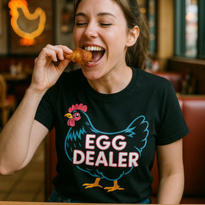 "Egg Dealer" black chicken shirts - also one of the best gifts for chicken owners