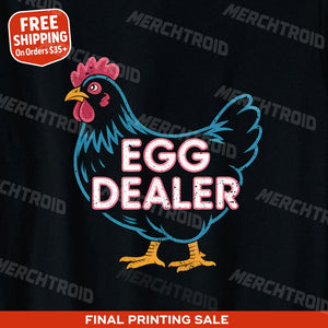 "Egg Dealer" black chicken shirts, photographed as chicken gifts for chicken lovers