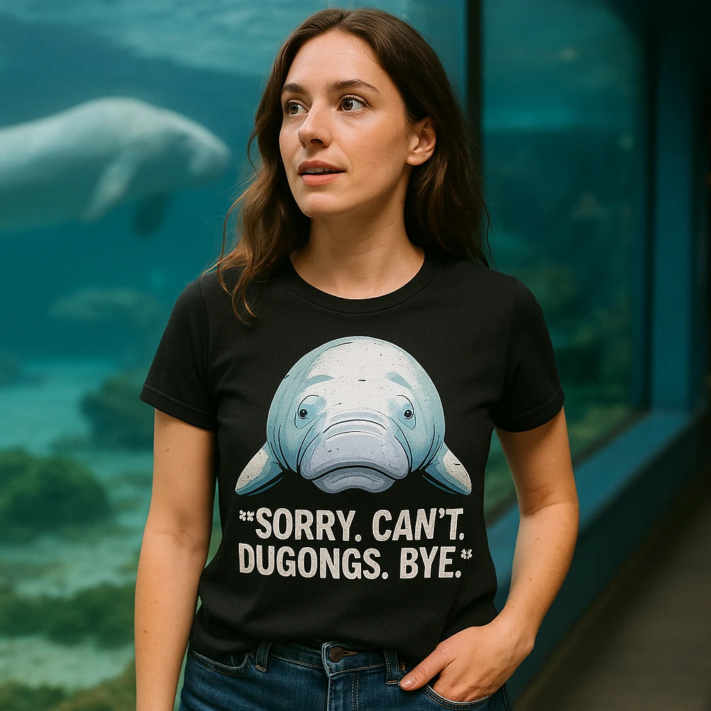 "Sorry. Can'T. Dugongs. Bye." black dugong t shirt, photographed as dugong lover gift
